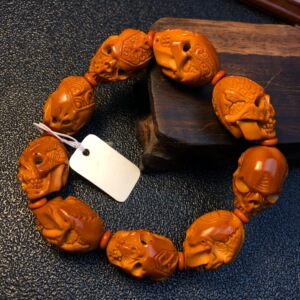 橄榄核手串木延大师手工雕刻骷髅头文玩核雕把件小众橄榄胡盘玩男