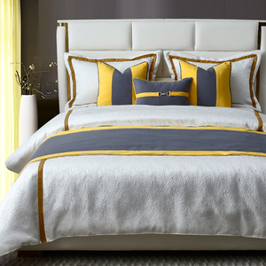 现代床品简约实木样板房床品多件套样板间展厅卖场床上用品黄灰系