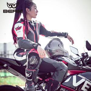 berik大眼连体皮衣摩托车骑行服女赛道竞技机车服防摔皮衣赛车服