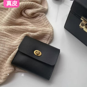 韩国新品ins冷淡风自制复古钱包精致黑色小巧卡软真牛皮驾照证件