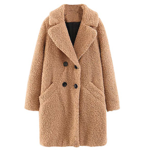 外贸原单2018冬季羊羔毛毛绒质感大衣保暖加厚中长款外套呢大衣女