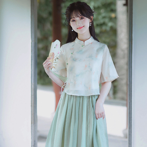 改良中国风套装女春夏季民国学生服装新中式小清新少女文艺范旗袍