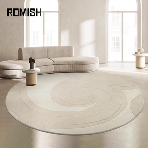 ROMISH意式轻奢素色圆形椭圆客厅地毯奶油风羊毛侘寂风卧室床边毯