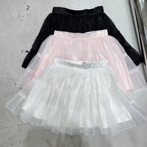 俏皮少女减龄三段式拼接a型飘逸纱裙春装橡筋松紧腰蓬蓬雪纺半裙