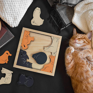 genuine fred真正的弗雷德kitty corner斜对角的猫咪木质拼图益智