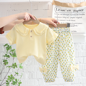 婴儿衣服夏季超洋气可爱短袖分体套装六7八9十个月一岁女宝宝夏装