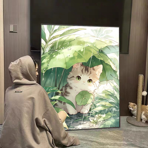 躲雨的猫猫钻石画2023新款客厅十字绣5d点钻砖石贴画手工diy带框