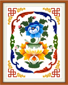 精准印花启缘佛教十字绣吉祥八宝莲花客厅书房挂画棉线丝线