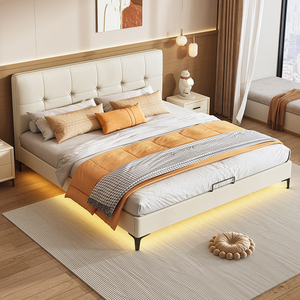 皮艺床现代简约薄床头轻奢软包床小户型卧室定制任意尺寸单人床架
