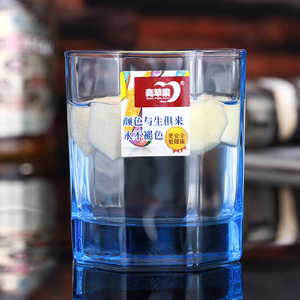 六只装青苹果EY5301B玻璃杯蓝色耐热透明果汁花茶烈酒八角杯