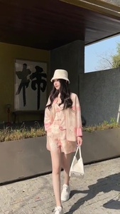 新中式国风禅意复古套装女2024新款高级温柔减龄气质粉色衬衫短裤