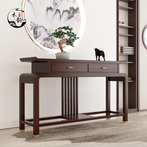 新中式客厅实木玄关桌条案供桌边柜乌金木条几隔断装饰台简约现代