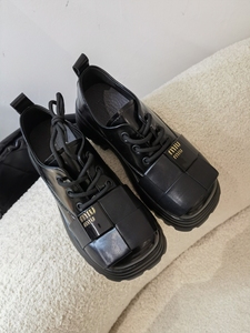 欧洲站-牛皮厚底增高女鞋春款新品单鞋黑色皮鞋英伦鞋6125