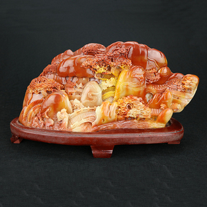 寿山石仿独玉雕刻山水摆件家居风水玉石工艺品礼品收藏玉石摆件