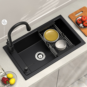 长虹厨房水槽单槽加厚石英石黑色碗槽水池淘菜盆台上下洗菜盆1287