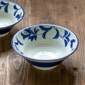 日本进口驮知烧蓝白大碗釉下彩手绘大拉面碗六兵卫丼盖碗汤碗斗碗