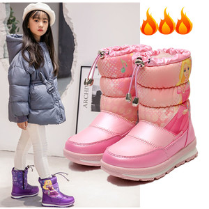 女童雪地靴皮面防水儿童短靴冬季芭比公主鞋靴子羊毛加厚保暖棉鞋