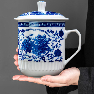 景德镇陶瓷茶杯超大号霸王杯主人杯1800ml大容量青花瓷中式办公杯