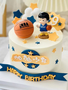 篮球足球运动员烘焙蛋糕装饰摆件加油少年男生主题生日派对插件