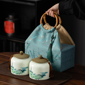 陶瓷茶叶罐精致包装盒高档手提式布袋礼盒空盒普洱红绿白茶礼品盒