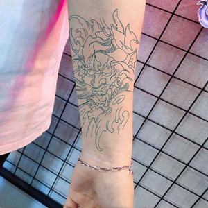 线条般若纹身贴防水持久男女班诺图腾手臂黑白复古仿真纹身贴纸