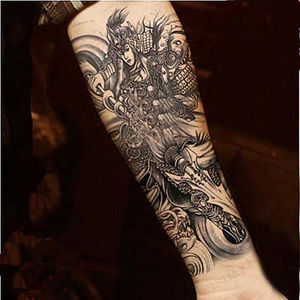 战神赵子龙防水持久仿真防汗纹身贴男女花臂小腿前胸霸气社会赵云