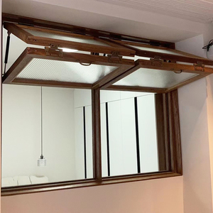 实木外框原木框架边框透明玻璃海棠长虹玻璃木窗左右上翻折叠窗