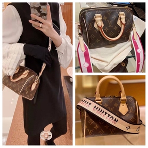 lv路易威登女包新款speedy20老花枕头宽肩带单肩斜挎手提包m45957