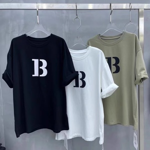 卡缇秀2022春季新款韩版b字母印花短袖女t恤休闲百搭简约时尚上衣
