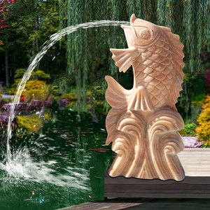 石雕喷水鱼养鱼池晚霞红吐水鲤鱼户外水池广场流水摆件园林景观品