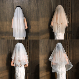 新娘结婚头纱精品中长款婚礼头纱 婚纱礼服齐腰头纱摄影 香槟白色
