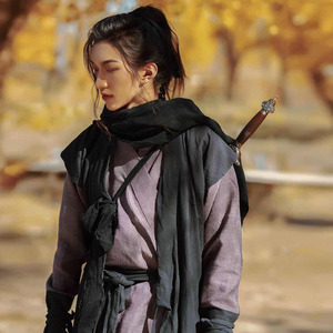 黑衣人剑客武侠风汉服刺客杀手影视剧古装男棉麻浪子大侠演出服装