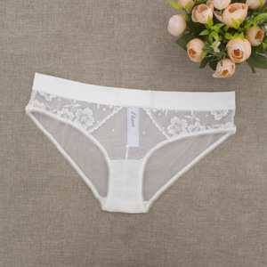 纯白女内裤网纱透视低腰三角裤防真丝刺绣绝美性感裆纯棉两件包邮