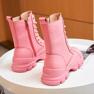 马丁靴女糖果色2020新款百搭增高显瘦春秋英伦风鞋子粉色加绒短靴