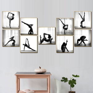 瑜伽馆壁画体式动作有框挂画背景墙健身房普拉提人体工作室装饰画