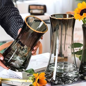 高档轻奢创意简约玻璃花瓶透明水养鲜花百合北欧大号客厅插花摆件