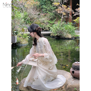 NinaLady新中式国风立领盘扣套装裙小众高级感重工刺绣亮片旗袍裙