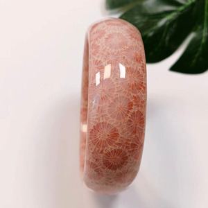 迷谷珊瑚玉手镯女冰种大花玻璃花国风菊花石手串圆条天然印尼原石