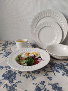 出口法式优雅立体纯色花瓣盘家用陶瓷餐具牛排盘菜盘意面盘茶杯碟