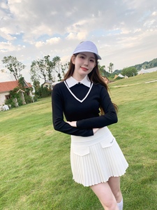 高尔夫女装秋冬保暖高尔夫毛衣长袖女高尔夫女裙套装显瘦golf球服