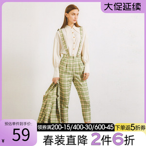 简约●清新减龄格纹背带裤时尚减龄长裤2022春季新款商场撤柜女装