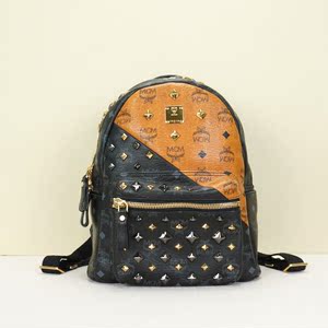 【奢小喵奢侈品】二手mcm拼色铆钉小号双肩包95新