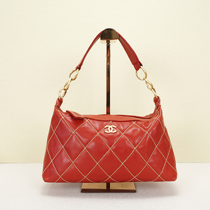 【奢小喵奢侈品】二手香奈儿红色牛皮手提包98新