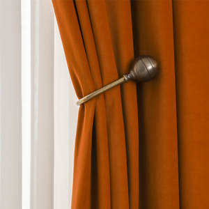 高端绒布半遮光橙色爱马仕橘窗帘现代简约轻奢卧室客厅ins风挂钩