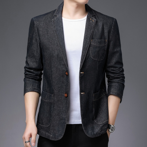 春款男装外套牛仔西装便服商务休闲青年男士修身帅气小西服单西潮