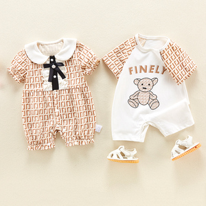 双胞胎婴儿衣服韩版兄妹装100天礼服洋气宝宝短袖男童a类纯棉哈衣