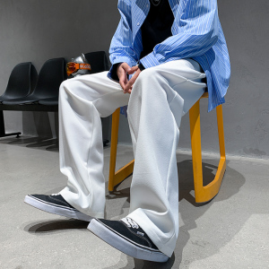 美式高街搭配aj西装裤子男直筒宽松港风ins潮牌百搭拖地休闲长裤