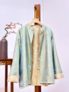 新中式女装国风高级感缎面衬衫春夏气质唐装两面穿宋锦上衣短外套