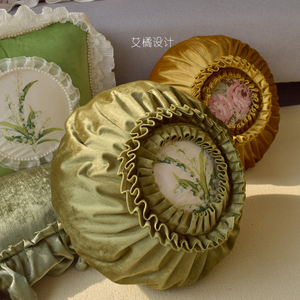 艾橘自制复古圆形抱枕靠垫蒲团含芯复古沙发床靠垫靠枕铃兰靠背