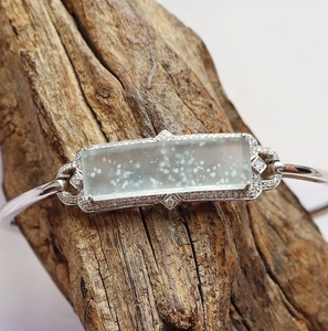 现货忆翠堂18k金镶嵌天然a货翡翠冰种雪花棉手牌女款手链手镯